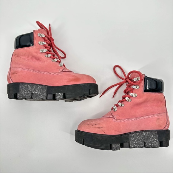 Acne Studios Telde Pink Calfskin Chunky Platform Hiking Lug Boots Women Size 35 - Picture 4 of 10